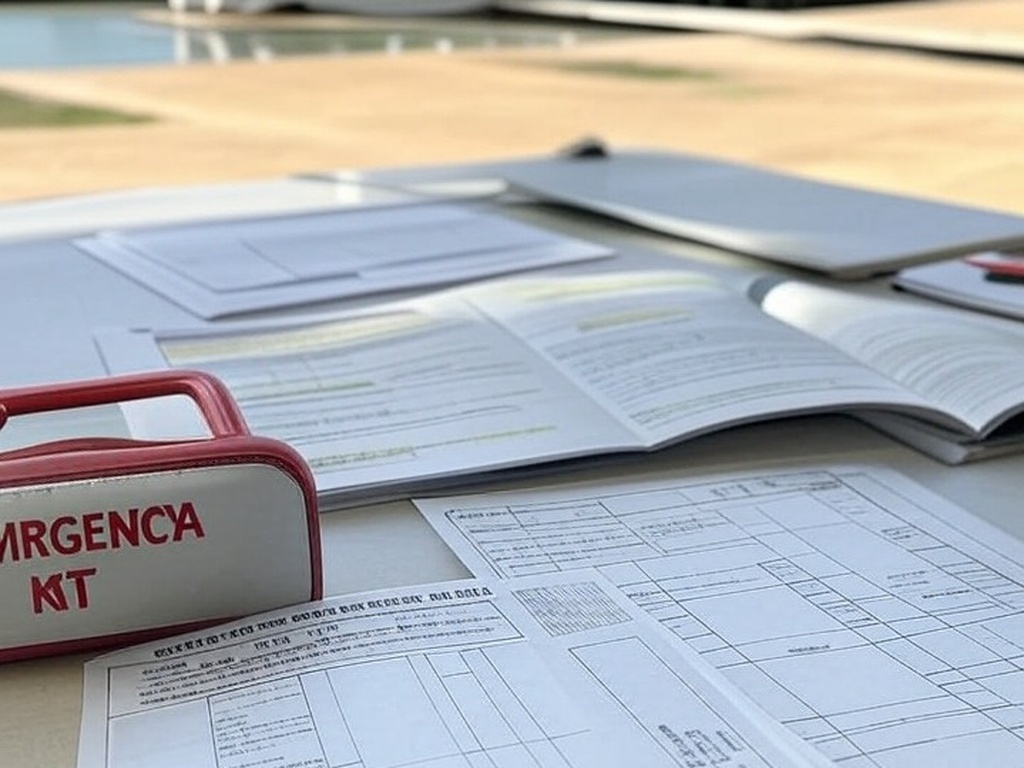 Edifício da CLDF em Brasília com papéis de concursos e kit de primeiros socorros, destacando obrigatoriedade que complica candidatos no DF.