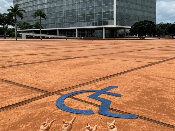 Fachada da CLDF em Brasília com relógio atrasado, simbolizando demora no reconhecimento da Libras no Distrito Federal.