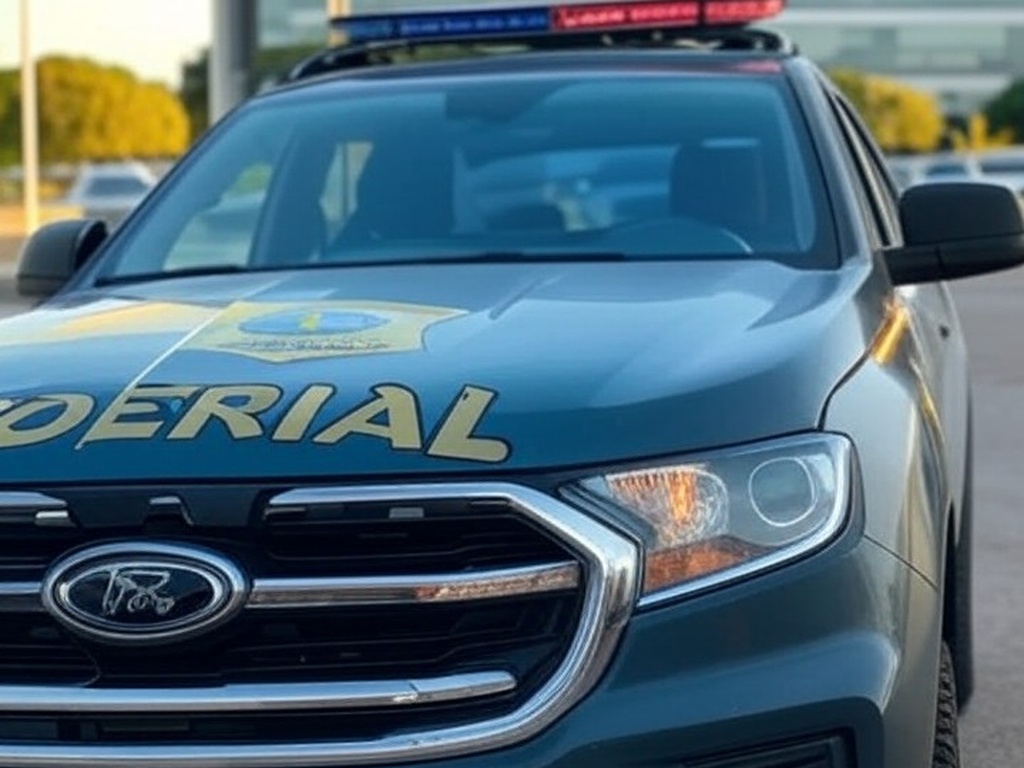 Viatura da Polícia Federal em frente ao edifício sede em Brasília, representando ordem ignorada de retorno dos EUA.