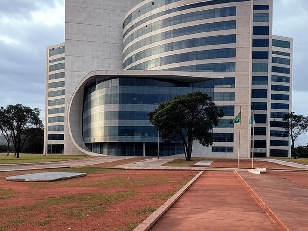 Edifício do Tribunal de Justiça em Brasília com bandeiras a meio mastro, em luto pela morte do desembargador Maurício Miranda.