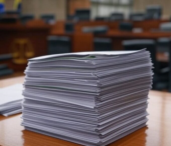 Documentos oficiais em mesa de tribunal do TCU em Brasília, simbolizando suspensão de inspeção no Banco Central.