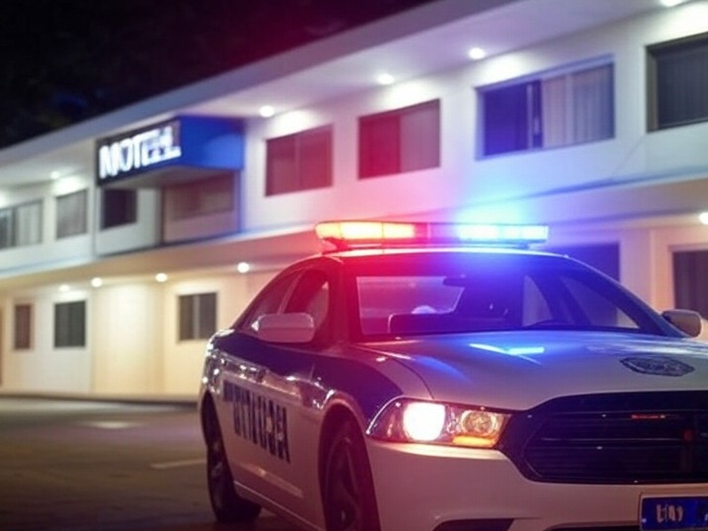 Viatura da Polícia Militar do DF em frente a motel em Brasília, indicativo de operação policial por tentativa de furto.