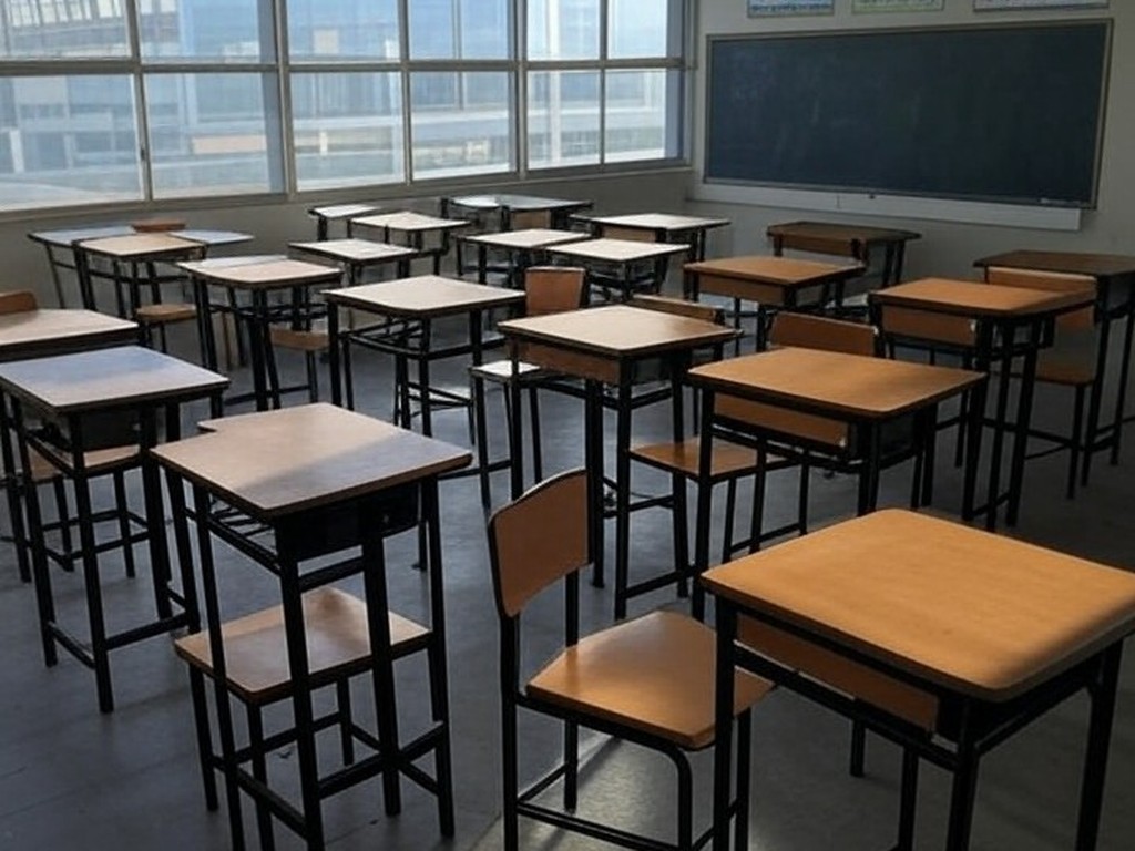 Sala de aula vazia em escola do DF, representando anúncio de treinamento tardio para professores detectarem abusos em alunos.