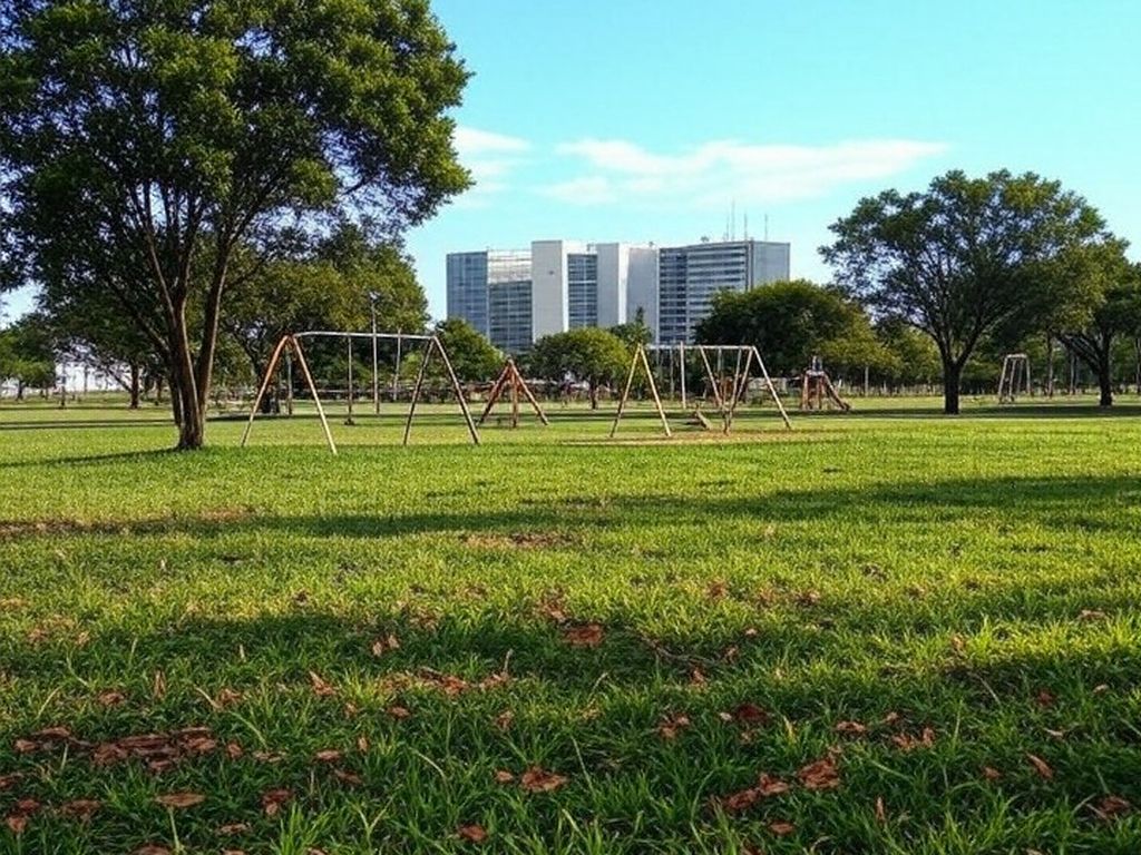 Parque em Brasília com brinquedos para programação gratuita de férias para crianças e adolescentes.