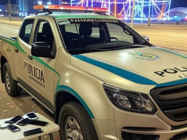 Viatura da Polícia Militar do DF em rua de Brasília com celulares furtados na saída do Carnaval.