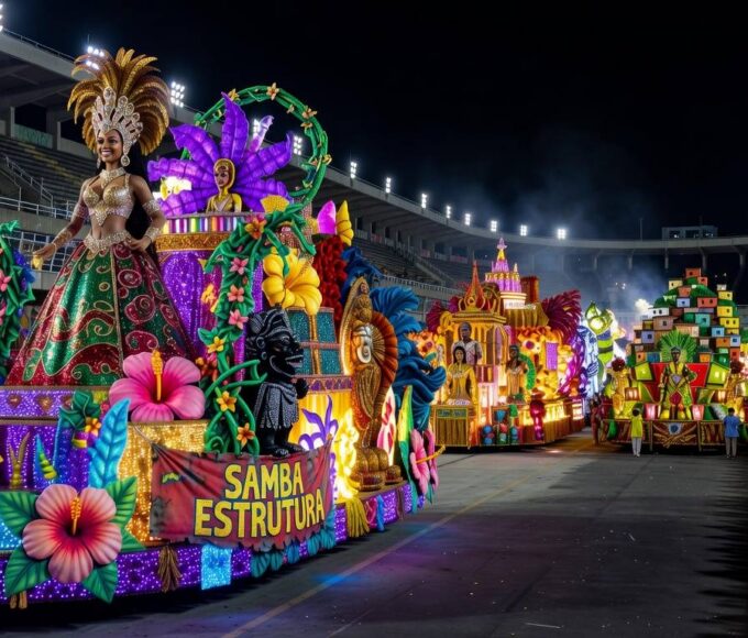 Avenida em Brasília com bandeiras brasileiras em desfile cívico, representando crítica da oposição a homenagem e ação na Justiça.