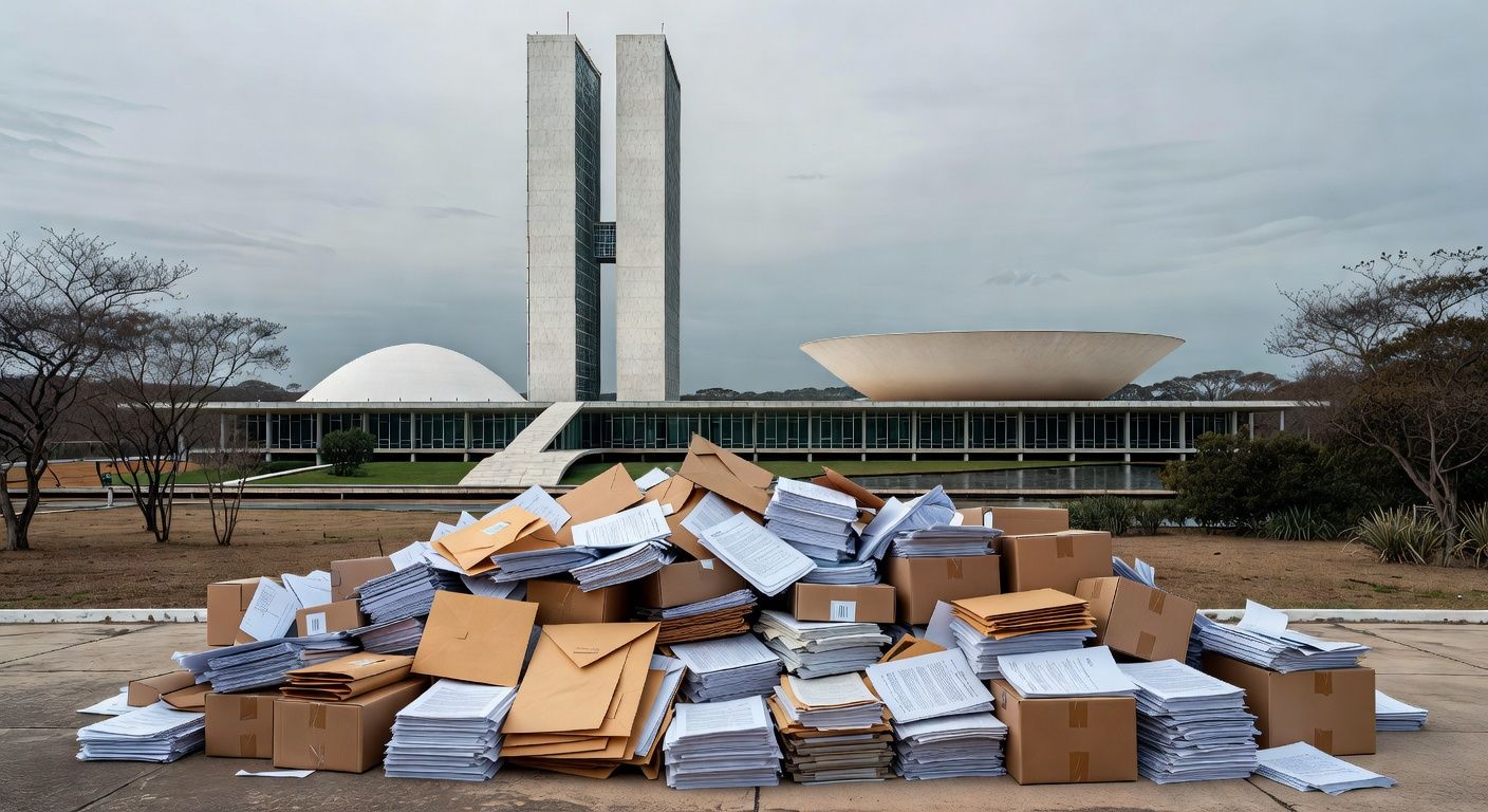 Mercado Ceasa em Brasília com sombras sobre documentos fiscais, simbolizando desconfiança na aprovação de crédito de R$ 15 milhões pela CLDF sem transparência.