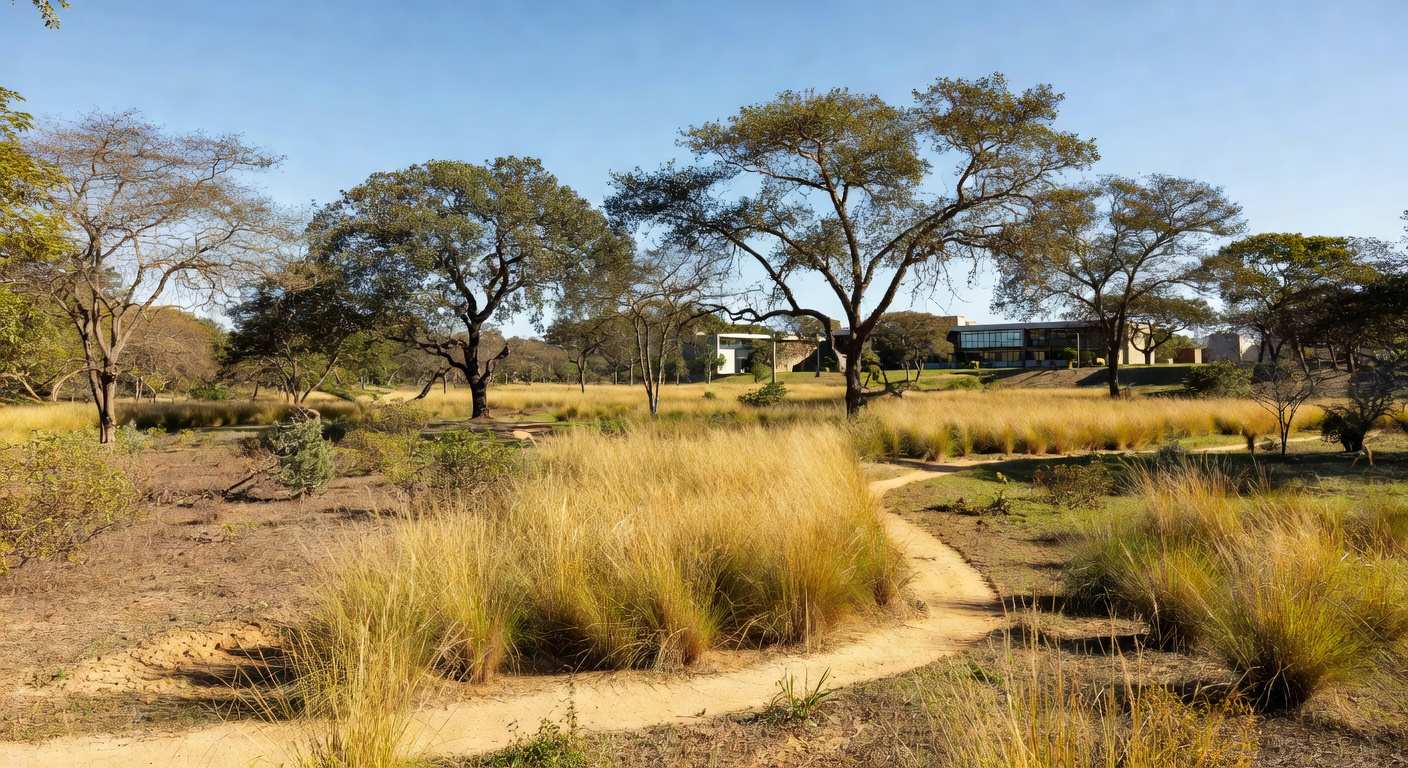 Vista do Jardim Botânico de Brasília, no DF, com vegetação do Cerrado e estruturas administrativas, representando nomeação de novo administrador.