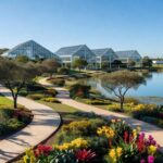 Jardins botânicos revitalizados em Brasília após obras de R$ 45 milhões pelo GDF, com caminhos e estufas modernas.