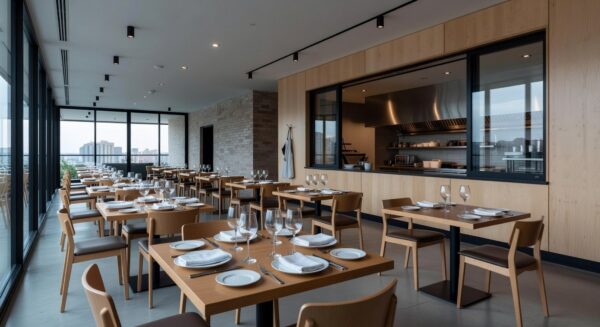 Restaurante de alta gastronomia vazio em São Paulo, simbolizando renúncia após denúncias de agressões no Noma.