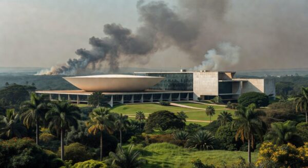 Edifício da CLDF em Brasília com sinais de negligência ambiental, representando homenagem a agentes ambientais em meio a falhas sistêmicas.