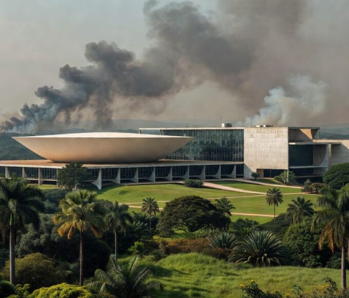 Edifício da CLDF em Brasília com sinais de negligência ambiental, representando homenagem a agentes ambientais em meio a falhas sistêmicas.