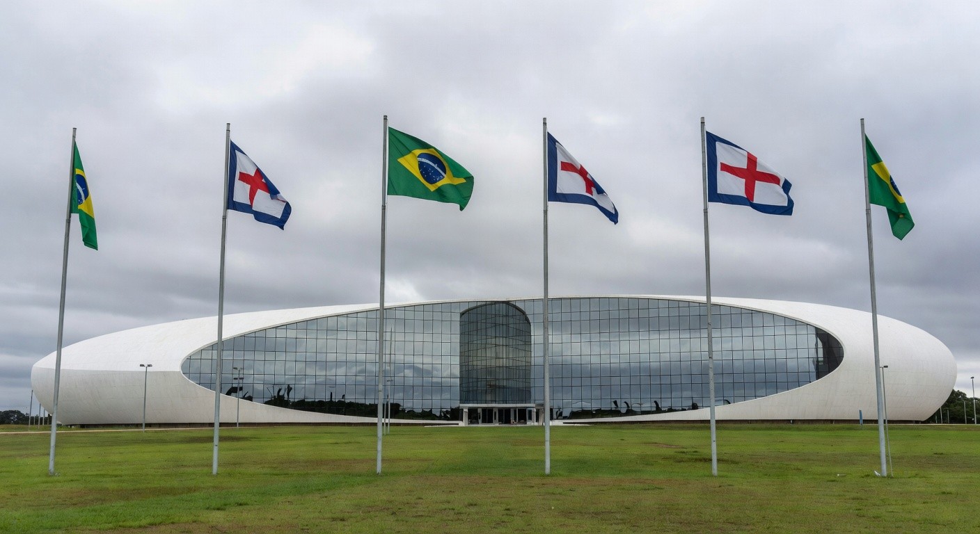 Edifício do Tribunal de Justiça do DF em Brasília com bandeira a meio mastro, simbolizando luto pela morte de desembargadora.