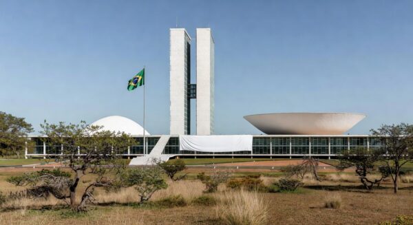 Edifício do Congresso Nacional em Brasília, simbolizando aprovação de lei que tipifica vicaricídio com pena de até 40 anos.
