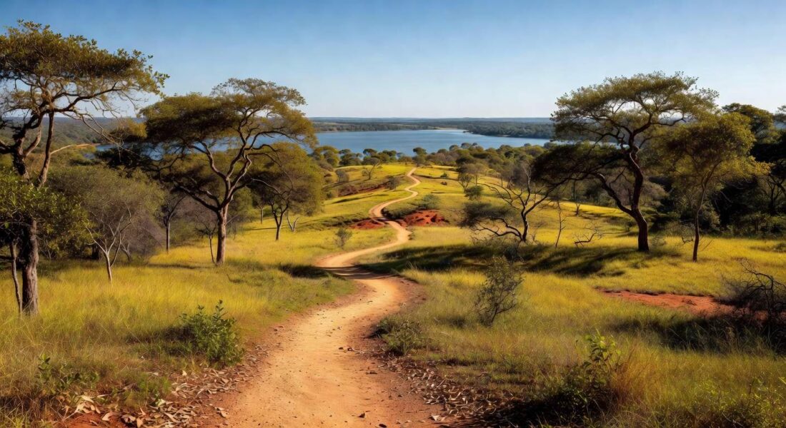 Paisagem natural da Serrinha do Paranoá em Brasília, com vegetação do Cerrado e Lago Paranoá, representando novo parque ambiental.
