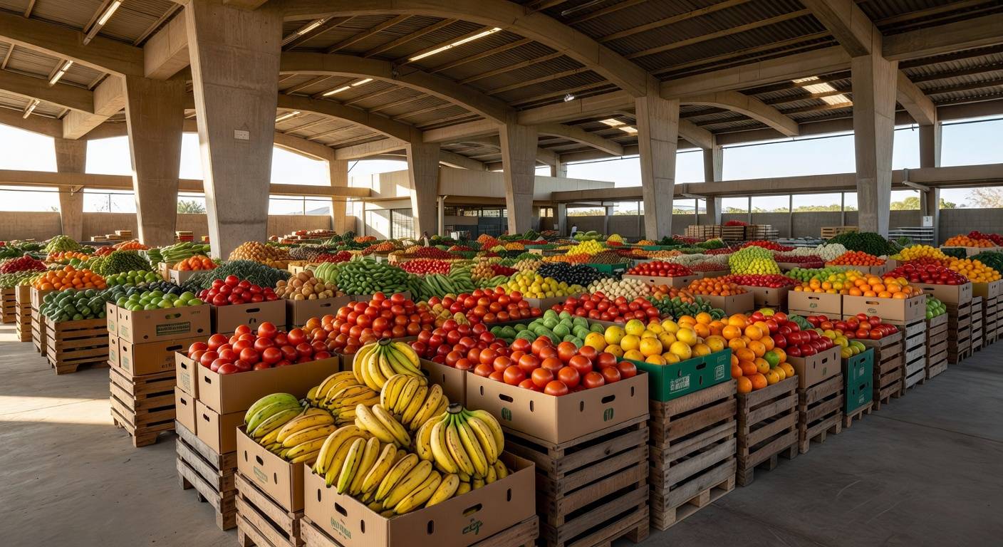 Armazém do Ceasa-DF com caixas de alimentos para doação no programa Desperdício Zero em Brasília.