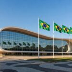 Edifício de banco em Brasília representando negociação de aquisição de ativos por R$ 15 bilhões.