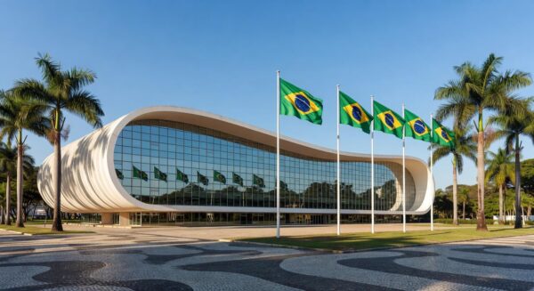 Edifício de banco em Brasília representando negociação de aquisição de ativos por R$ 15 bilhões.