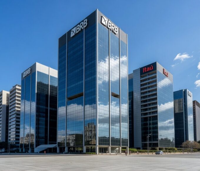 Edifícios corporativos em área financeira de Brasília, simbolizando aquisição de ativos entre bancos como Itaú e BRB em resposta à CVM.