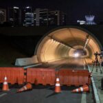 Túnel Buraco do Tatu em Brasília interditado à noite para manutenção de câmeras pelo DER-DF.