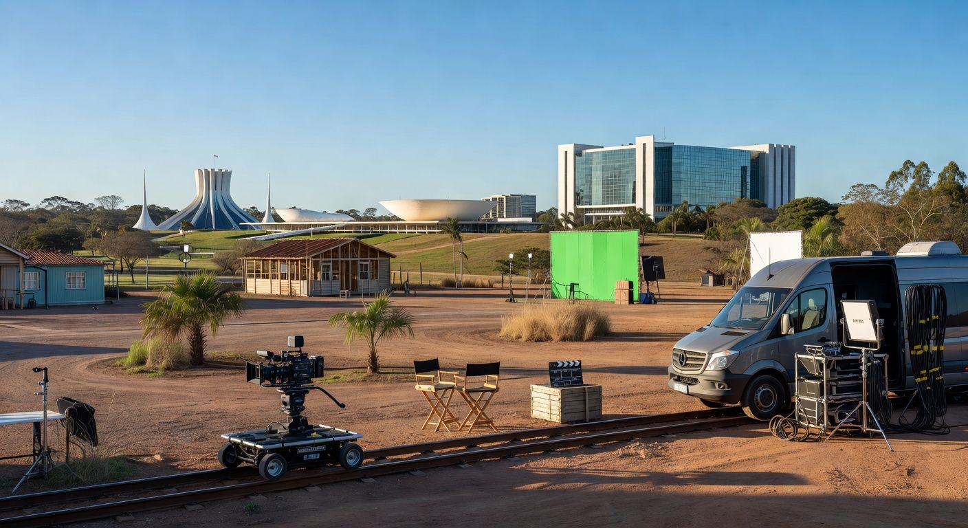 Vista do Polo de Cinema no DF reduzido, ao lado do assentamento José Wilker regularizado, em Brasília.