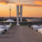Panorama de Brasília com Congresso Nacional, sede de eventos internacionais