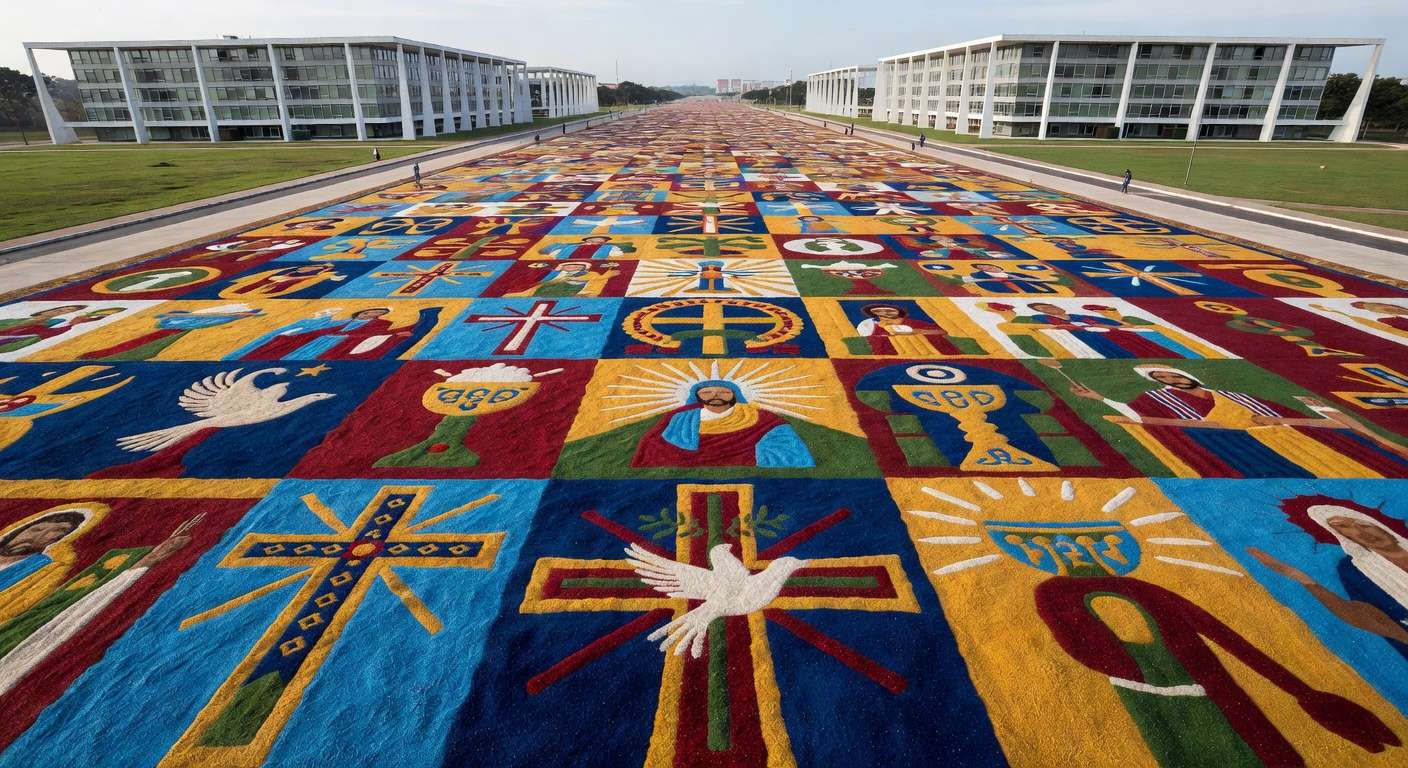 1 de 1 montagem-do-tradicional-tapete-de-corpus-christi-na-esplanada-dos-ministerios-em-brasilia-metropoles-8 - Foto: HUGO BARRETO / METRÓPOLES @hugobarretophoto