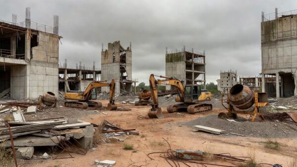 Escola e hospital públicos deteriorados em Brasília, simbolizando falta de investimentos em educação, saúde e cultura no DF