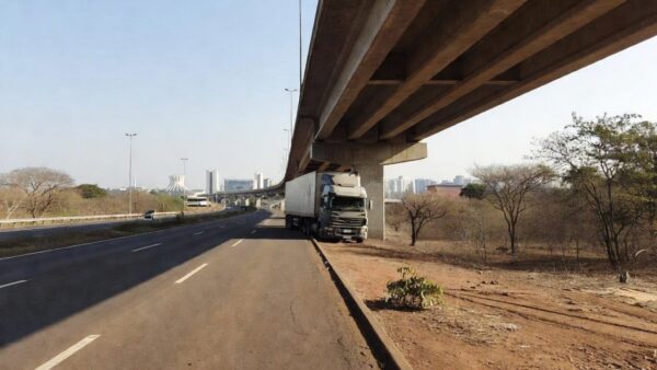 Carreta presa sob viaduto da EPIA Sul no Distrito Federal