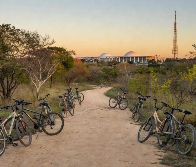 Trilha de ciclismo inclusivo em Brasília com bicicletas adaptadas no cerrado