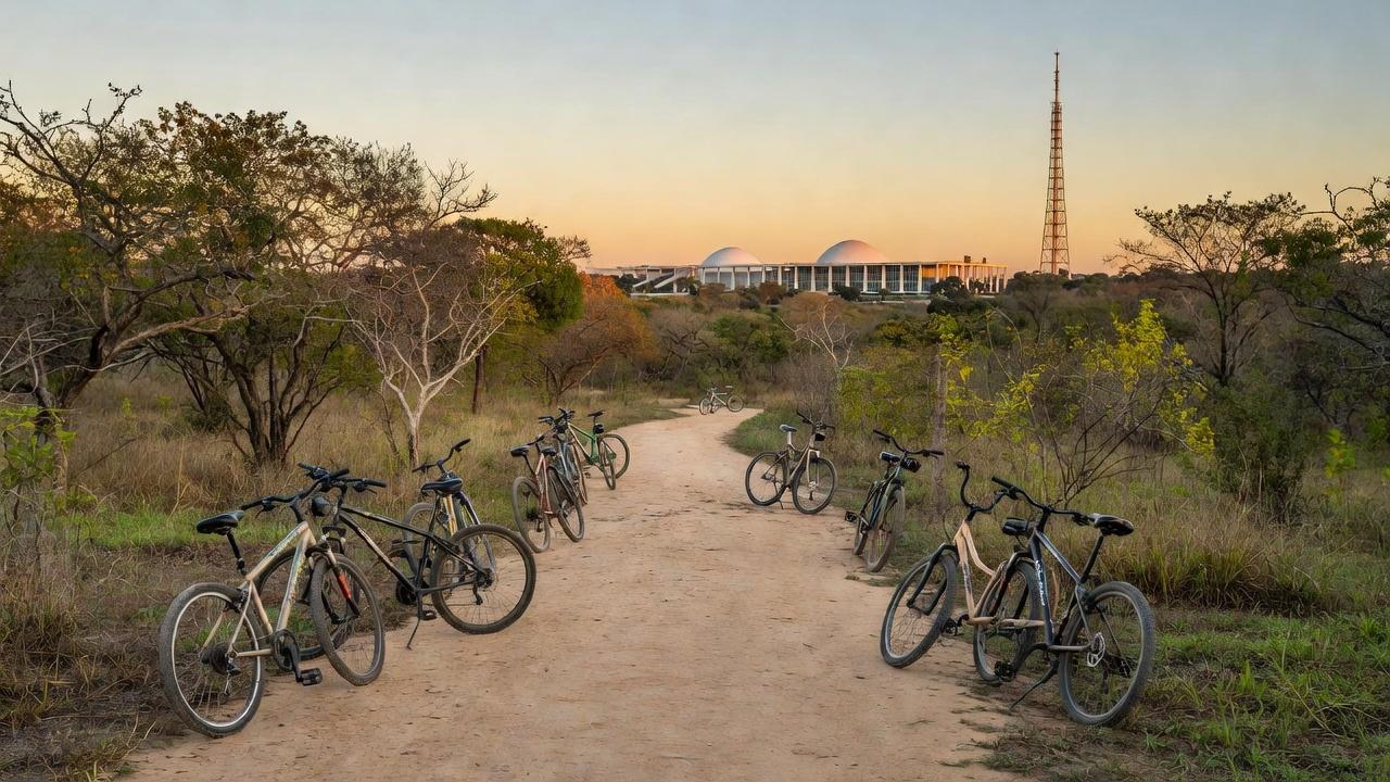 Trilha de ciclismo inclusivo em Brasília com bicicletas adaptadas no cerrado