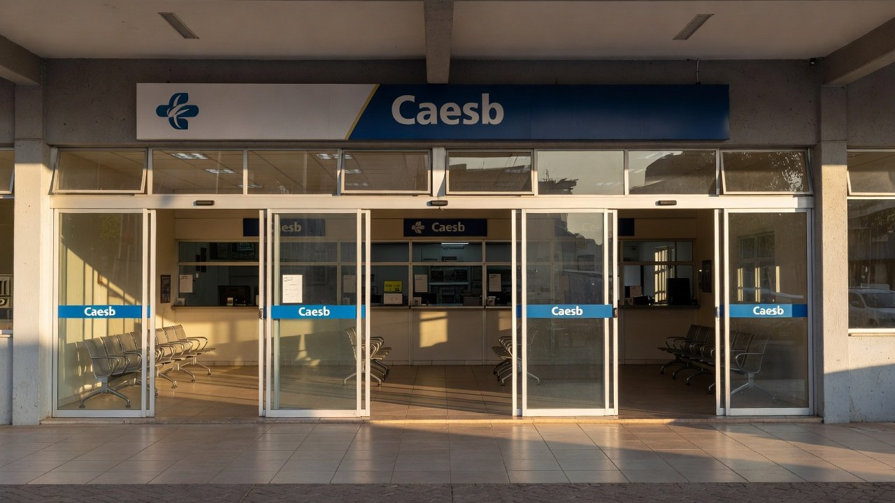 Fachada de prédio da Caesb com atendimento presencial suspenso