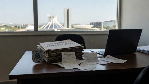 Documentos apreendidos pela Polícia Civil sobre descontos irregulares em aposentadorias no DF