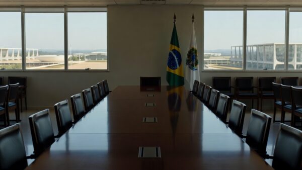 Sala de reuniões vazia no Congresso Nacional em Brasília sobre negociações do MDB-DF