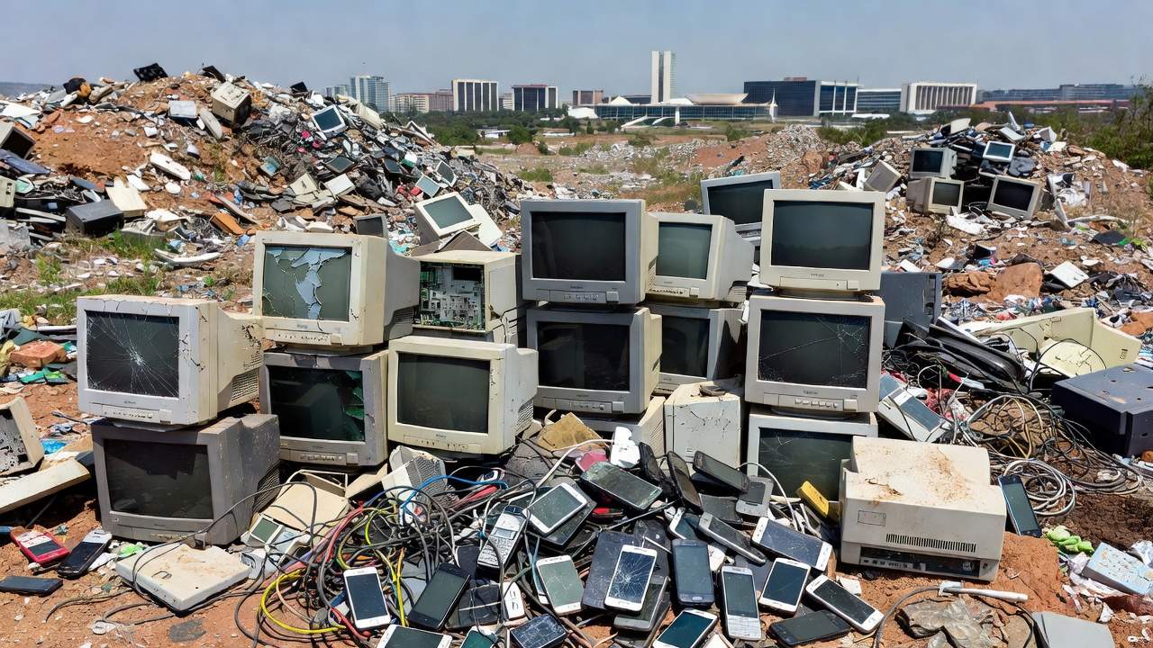 Pilhas de lixo eletrônico acumulado no Distrito Federal