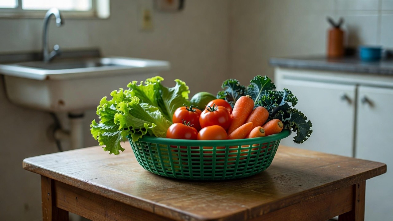 Cesta verde com vegetais frescos para beneficiários do Cartão Prato Cheio no DF