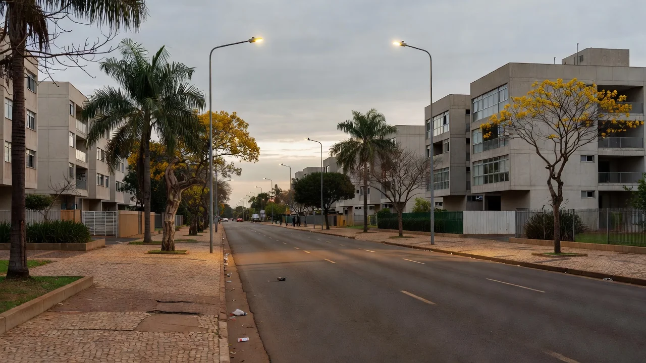 Rua na Asa Norte em Brasília com faca e barra de ferro no chão