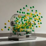 Bolas de loteria Timemania em máquina de sorteio com prêmio acumulado