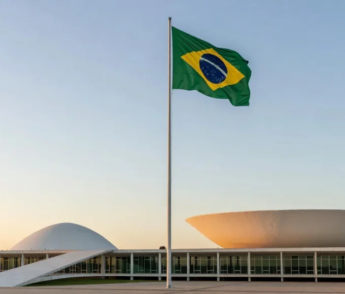 Vista panorâmica da Esplanada dos Ministérios em Brasília ao amanhecer
