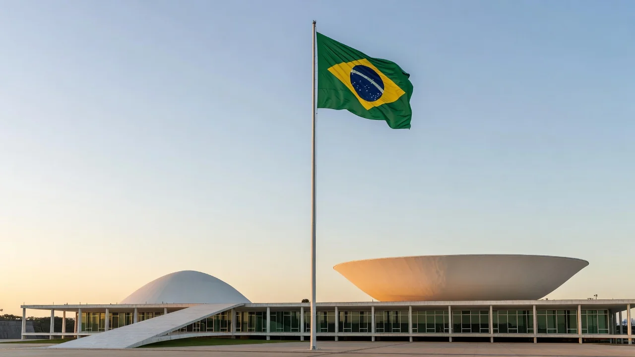 Vista panorâmica da Esplanada dos Ministérios em Brasília ao amanhecer