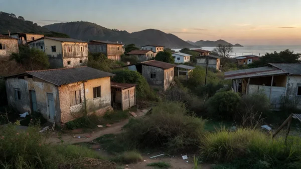 Assentamento rural Nova Jerusalém com casas e terras demarcadas, simbolizando insegurança jurídica