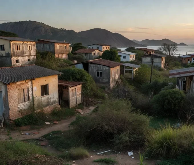 Assentamento rural Nova Jerusalém com casas e terras demarcadas, simbolizando insegurança jurídica