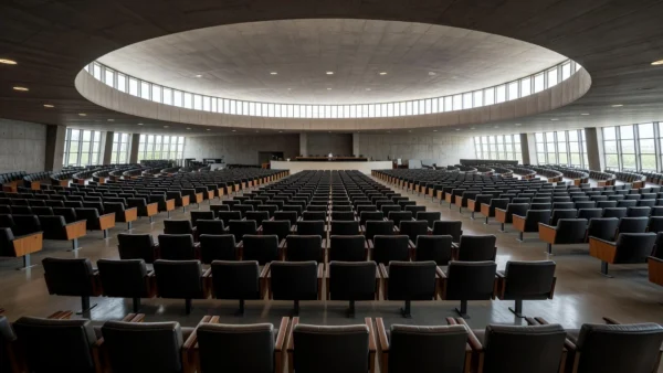 Auditório vazio na Câmara do DF representando homenagem sem apoio a corais de música sacra