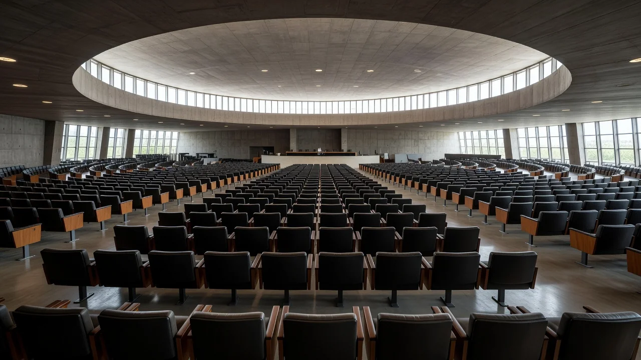 Auditório vazio na Câmara do DF representando homenagem sem apoio a corais de música sacra