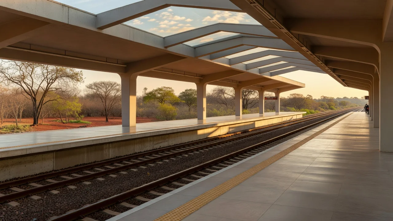 Estação e trilhos do metrô em Brasília representando expansão do sistema