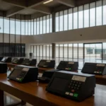 Urnas eletrônicas em sala de testes na Câmara do DF