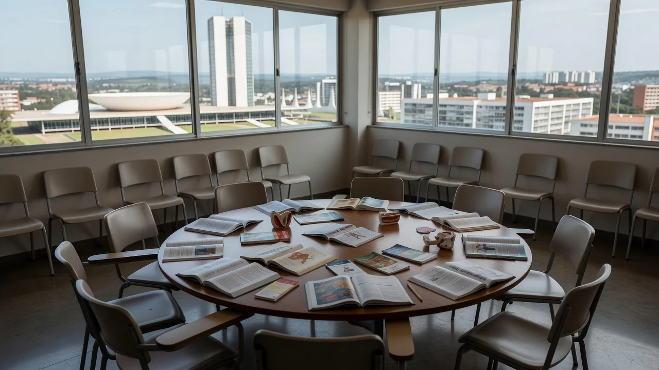 Sala de aula em Brasília com materiais sobre planejamento familiar e sexualidade