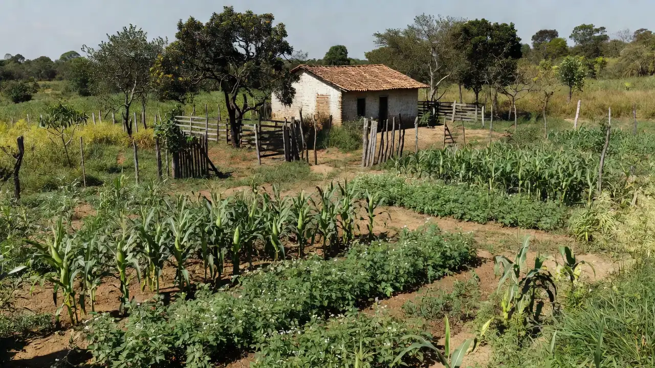 Lavoura de agricultura familiar no Distrito Federal com cultivos do cerrado