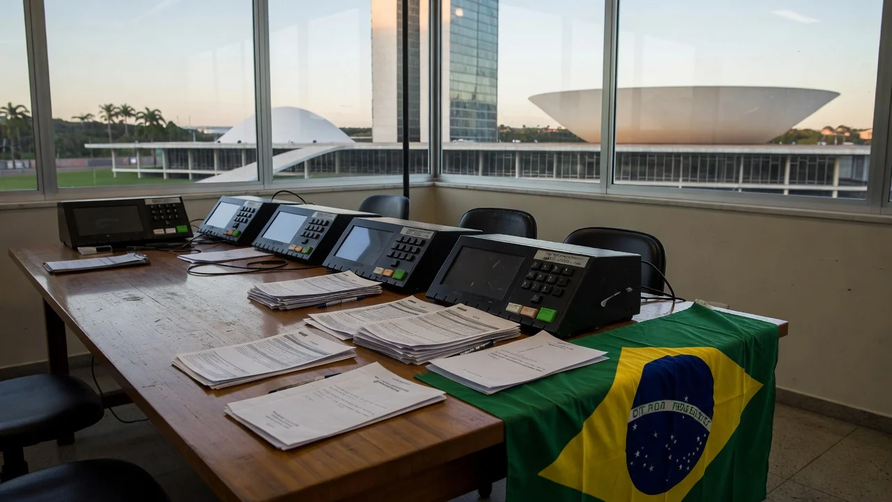 Tribunal eleitoral em Brasília com urnas para eleições 2026