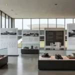 Exposição JK Entre Cartas e Caminhos com documentos e mapas em tribunal de Brasília